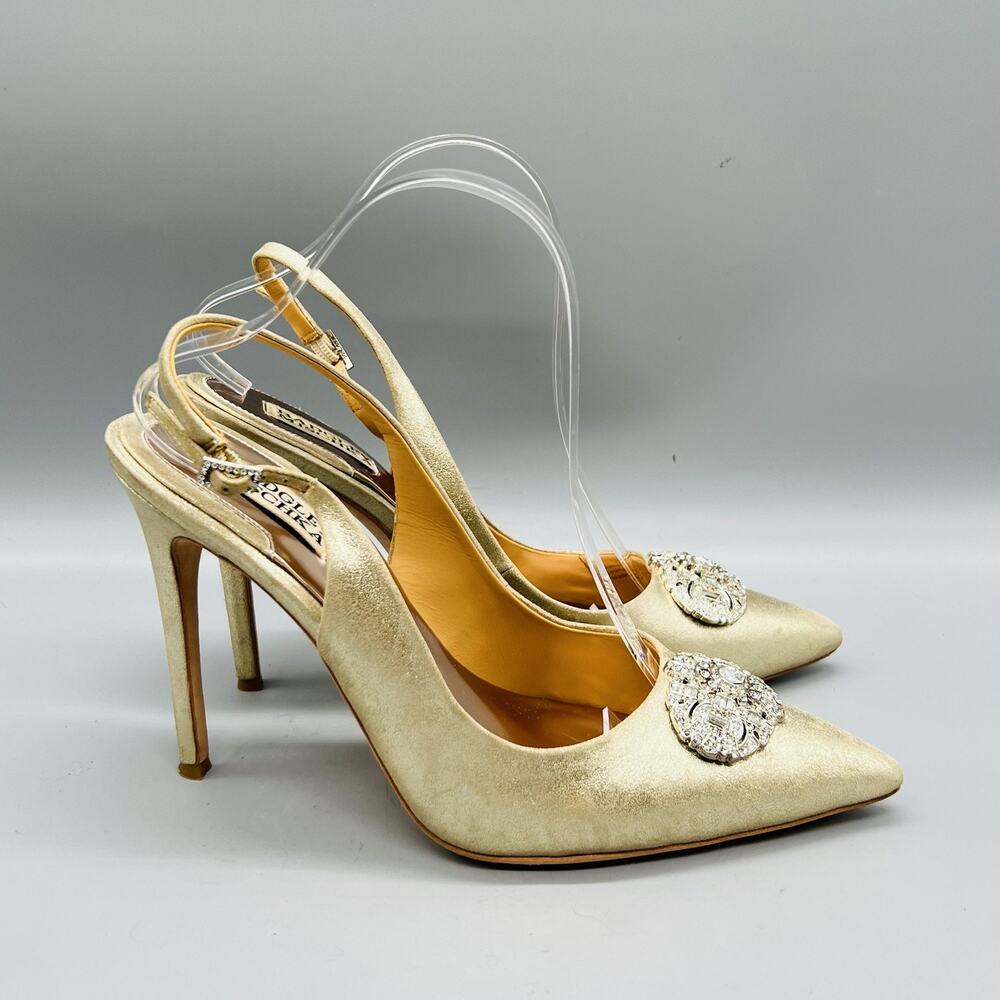 Badgley Mischka Shoes Womens 10 Gold Rhinestone Slingback Stiletto Dress Pumps